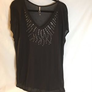 Robin K. Black and Silver Stud Women's Top Large